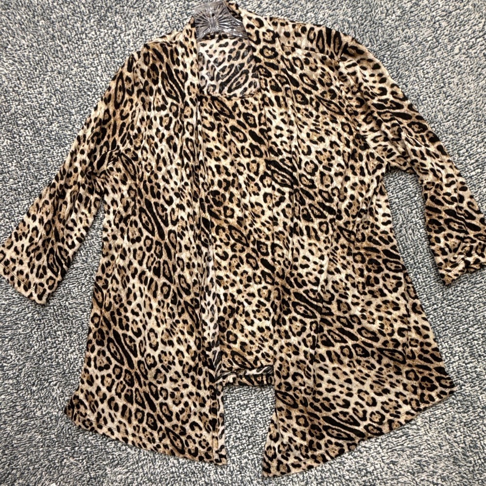 Kasper Size XL Leopard Animal Print 2 Piece Cardigan Shell Tank Set Top Brown